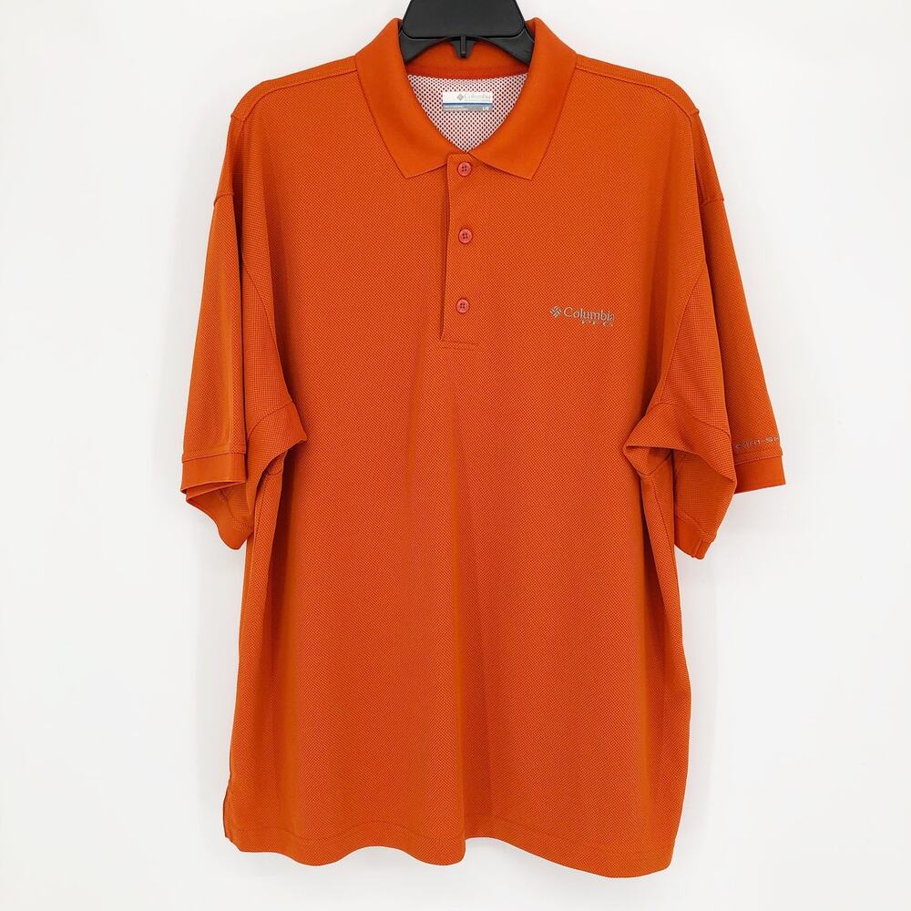 Columbia Mens Polo Shirt Large Orange Performance Fishing Gear Short Sleeve PFG